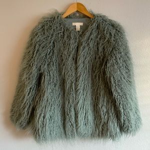 H & M faux fur shaggy coat in dusty green